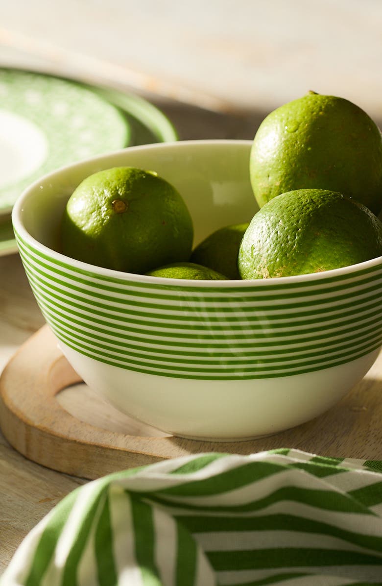Caskata Newport Verde Stripe Cereal Bowl  - Porcelain - Set 4, Alternate, color, Green