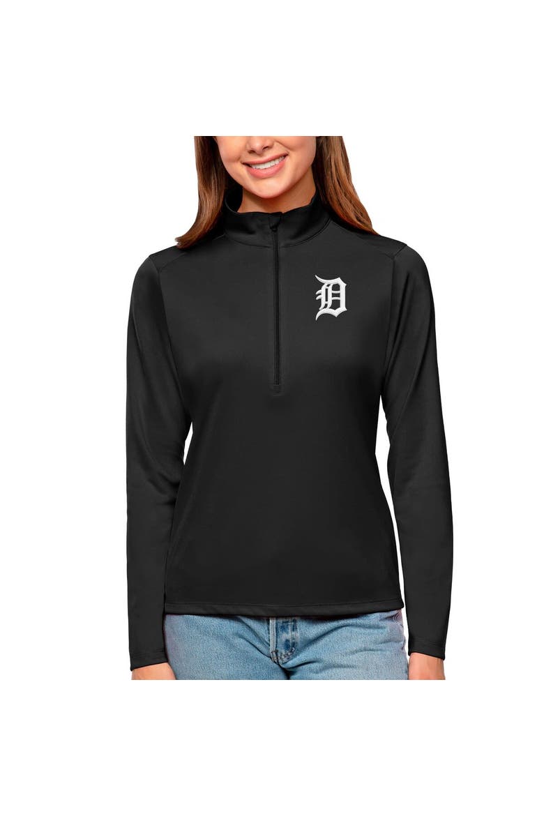 Women's Antigua Black Detroit Tigers Tribute Quarter-Zip Pullover Top, Main, color, Black