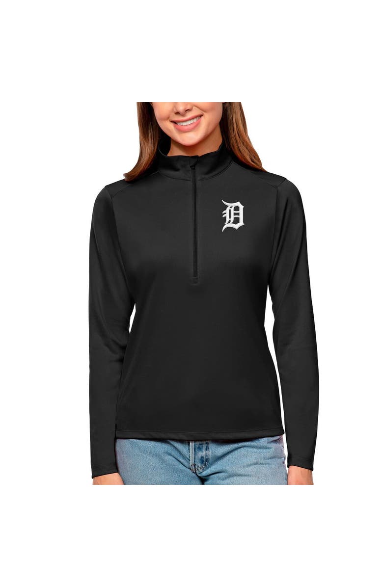 ANTIGUA Women's Antigua Black Detroit Tigers Tribute Quarter-Zip Pullover Top, Main, color, Black