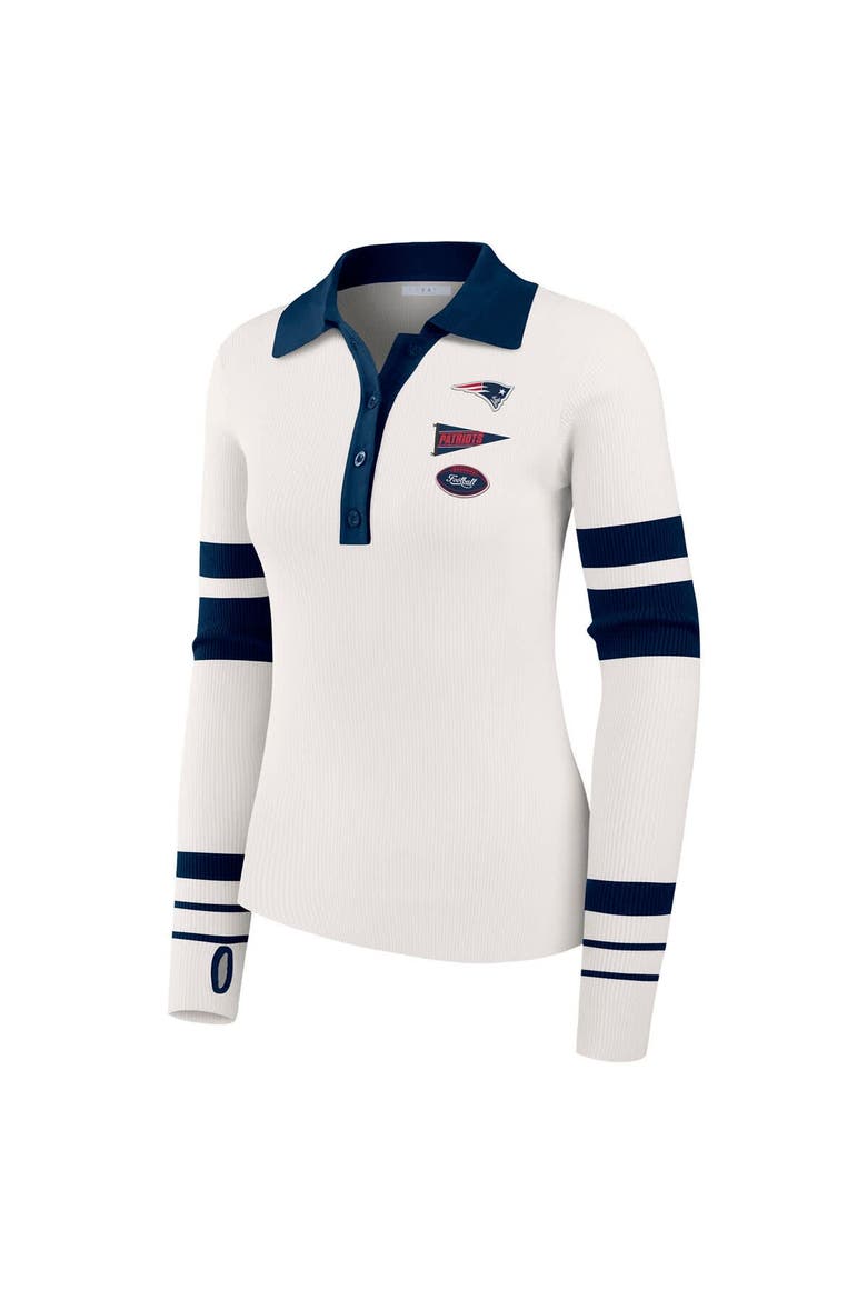 Women's WEAR by Erin Andrews White New England Patriots Ribbed Henley Polo Sweater, Alternate, color, White