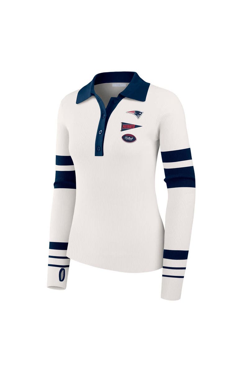 WEAR by Erin Andrews Women
s WEAR by Erin Andrews White New England Patriots Ribbed Henley Polo Sweater, Alternate, color, White