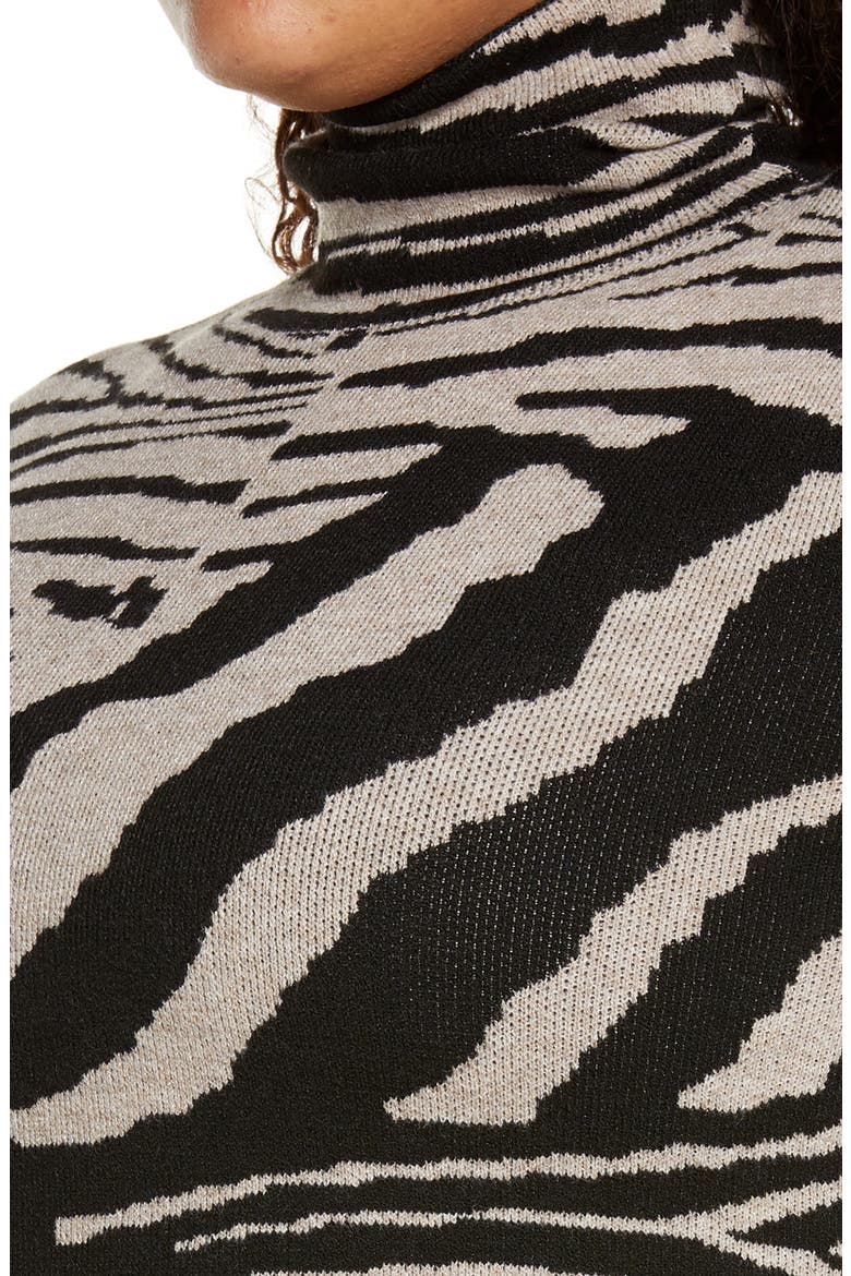 Animal Stripe Turtleneck Sweater Dress, Alternate, color, BROWN/ NOIR ZEBRA