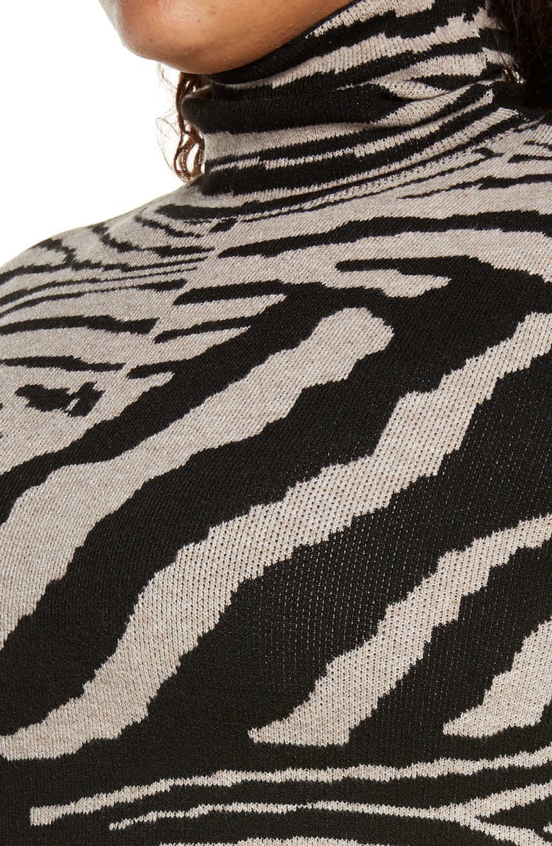 AFRM Animal Stripe Turtleneck Sweater Dress, Alternate, color, 
