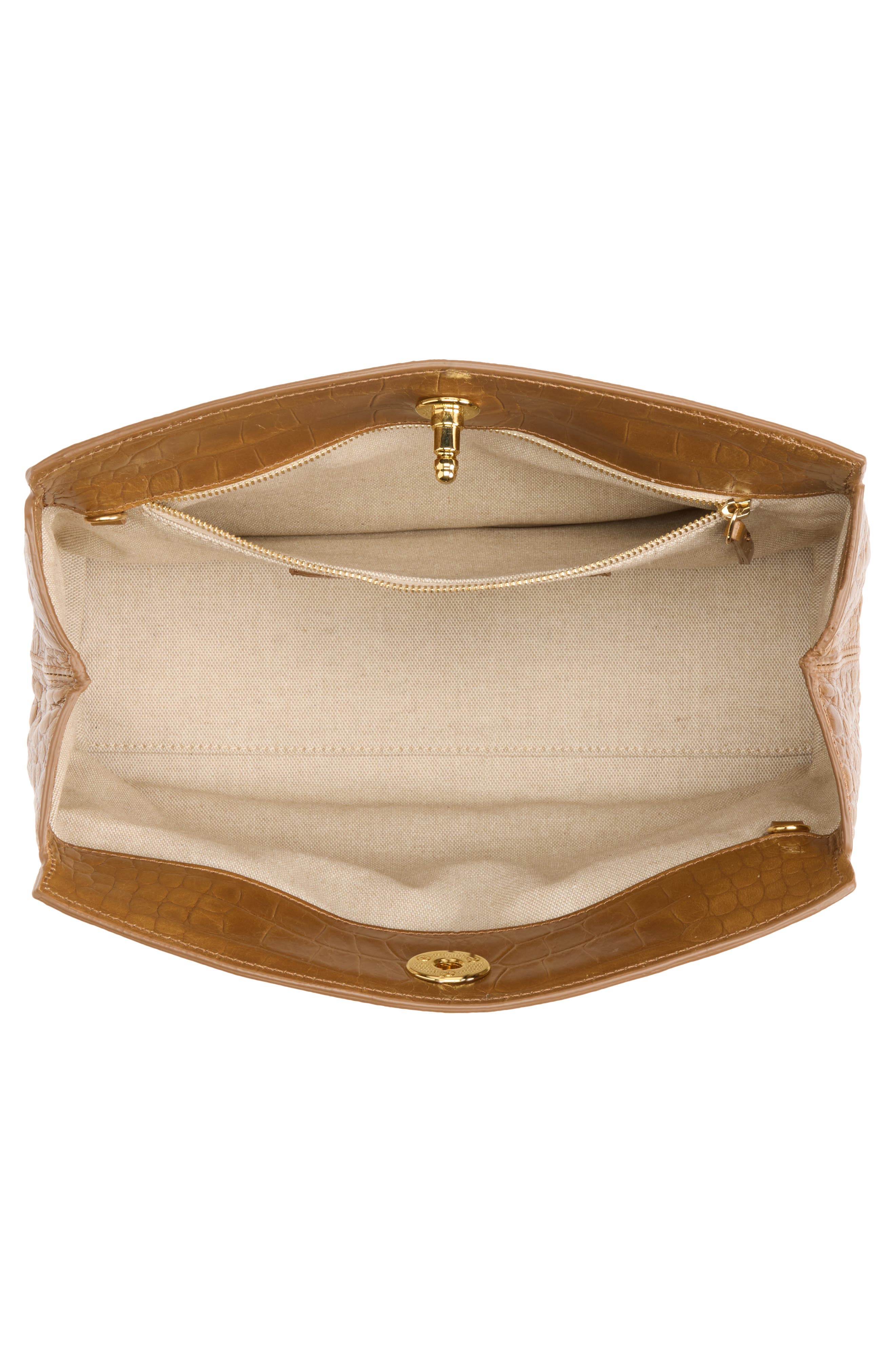 LIFFNER Pushlock Croc Embossed Leather Clutch, Alternate, color, Nougat