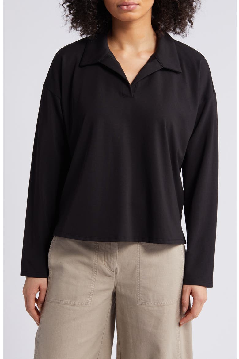 Boxy Long Sleeve Johnny Collar Top, Main, color, BLACK