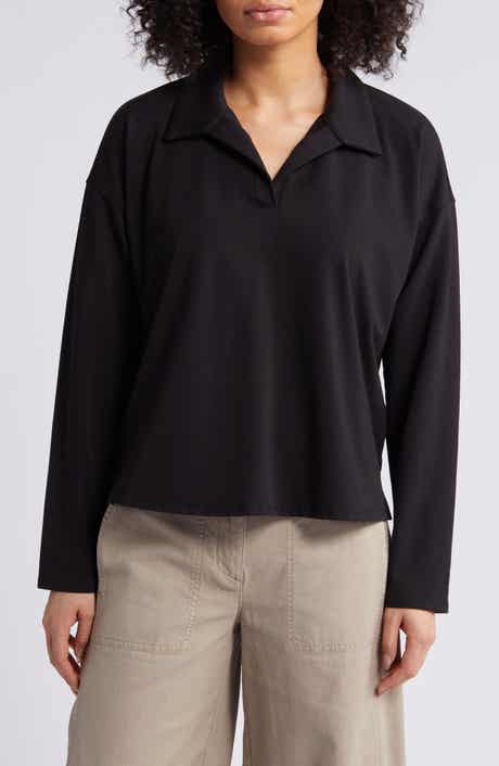 Boxy Long Sleeve Johnny Collar Top