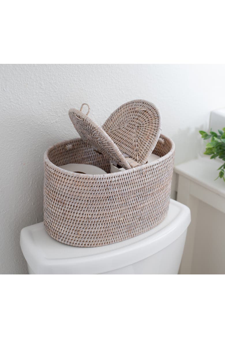 Oval Rattan Double Tissue Roll Box, Alternate, color, White Wash