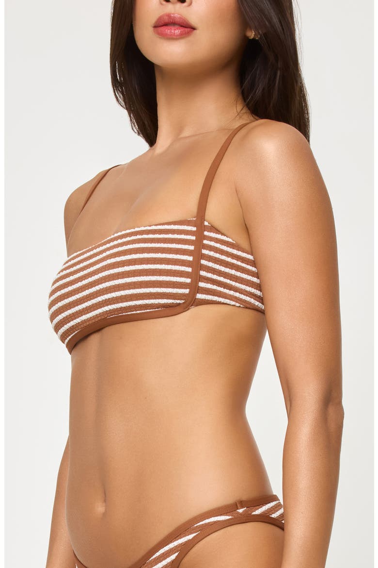 Hazel Stripe Bikini Top, Alternate, color, BROWN SUGAR