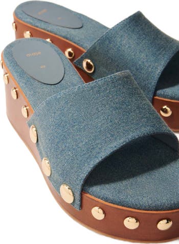 MAJE [マージ] Denim Studded Wedge Mules Maje Denim Studded Wedge Mules In Neutral | ModeSens