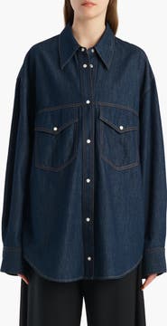 Khaite Christensen Oversize Denim Snap-Up Shirt