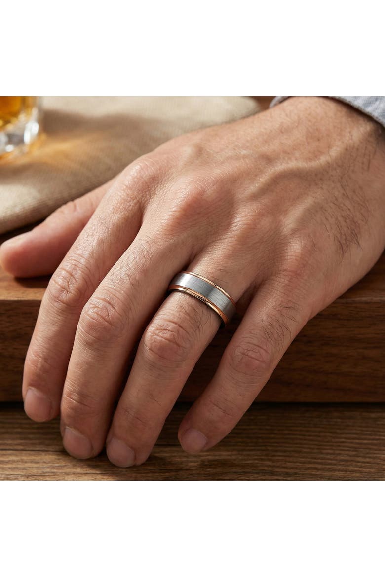 Men's Brushed Black Tungsten & Gold Plated Two Tone 6mm Ring Wedding Band, Alternate, color, Tungsten