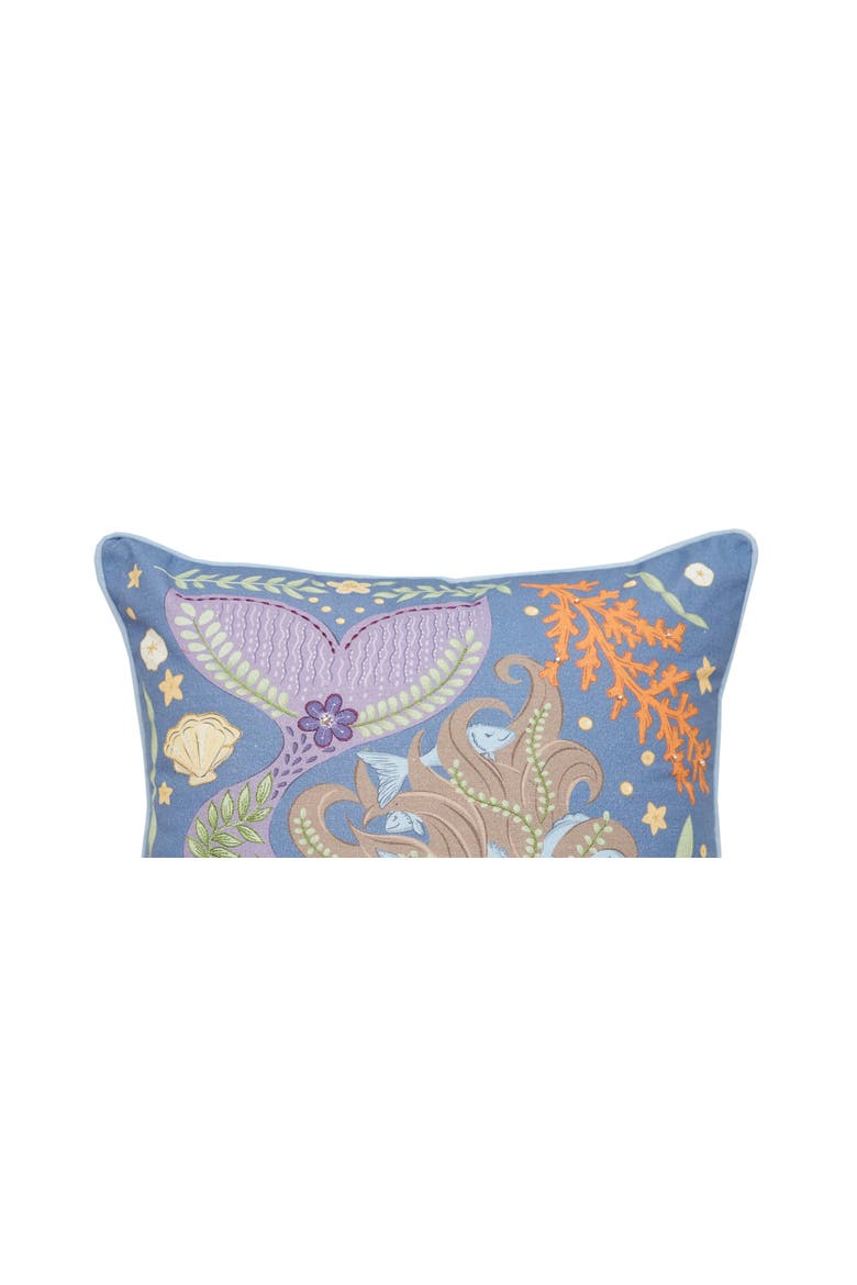 Mermaid Coral Printed & Embellished Accent Throw Pillow, Alternate, color, Blue