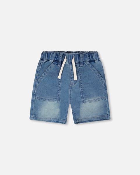 French Terry Elastic Waist Drawstring Denim Shorts (Toddler, Little Kid & Big Kid)