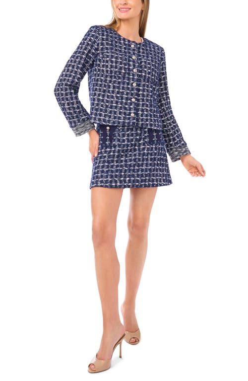 Cece Lady Metallic Tweed Cardigan In Blue