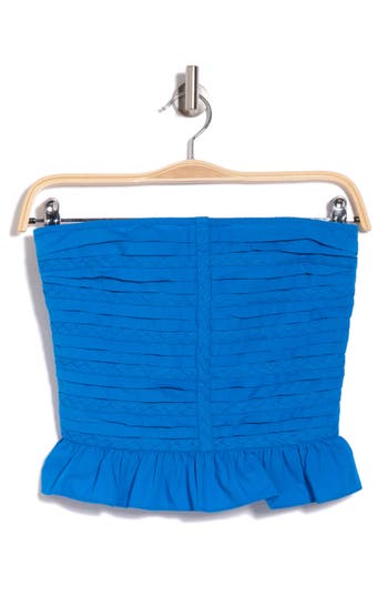 Shop James Perse Ramy Brook Annie Strapless Cotton Crop Top In Laguna Blue