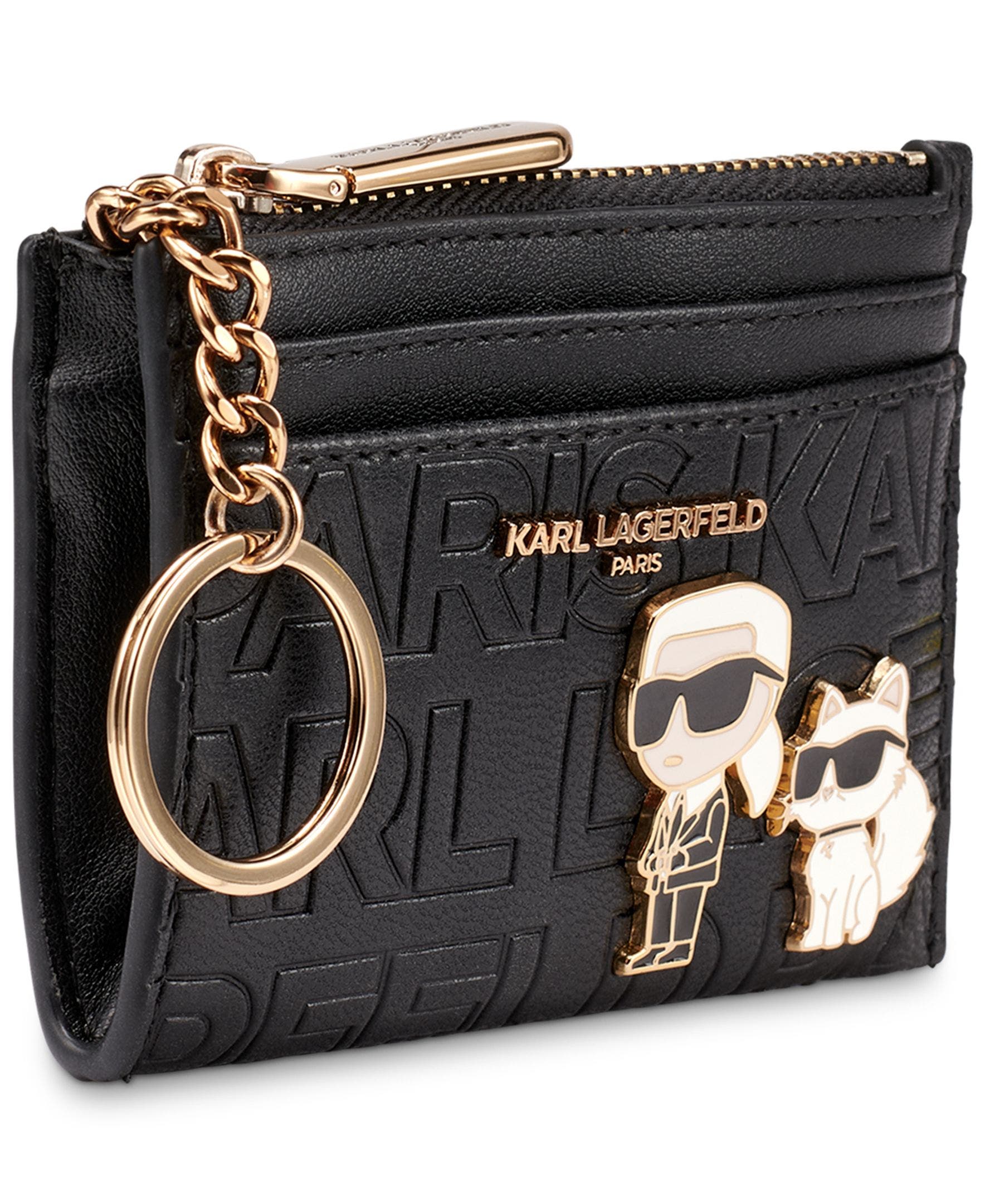 KARL LAGERFELD PARIS Slg Card Case, Alternate, color, Black/Gold