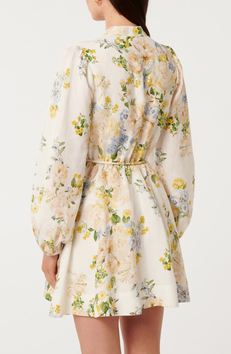 Ever New Annalise Tie Waist Long Sleeve Linen Blend Minidress, Alternate, color,