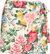 WAYF Amelia Floral Linen Blend Wrap Miniskirt