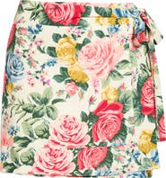 WAYF Amelia Floral Linen Blend Wrap Miniskirt