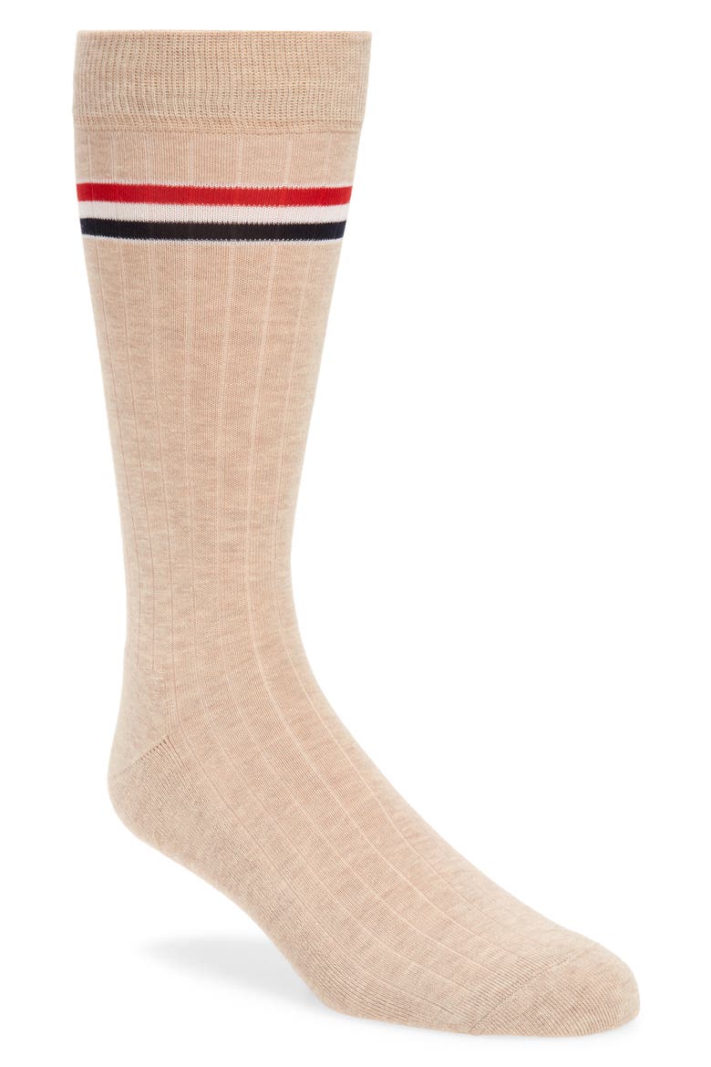 Stripe Ribbed Mid Calf Socks, Main, color, NATURAL/ WHITE