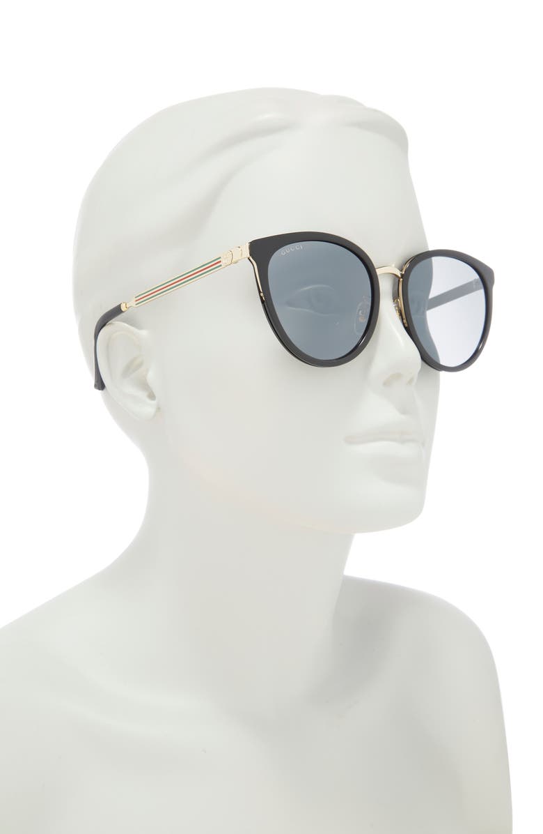 Gucci 56mm Round Sunglasses, Alternate, color, Black Gold Silver