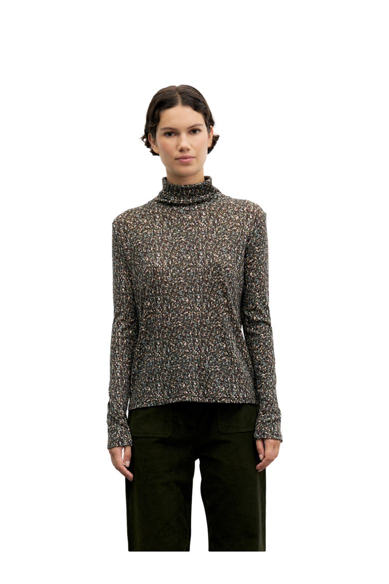 Beata Printed Turtleneck Top, Main, color, Khaki Green