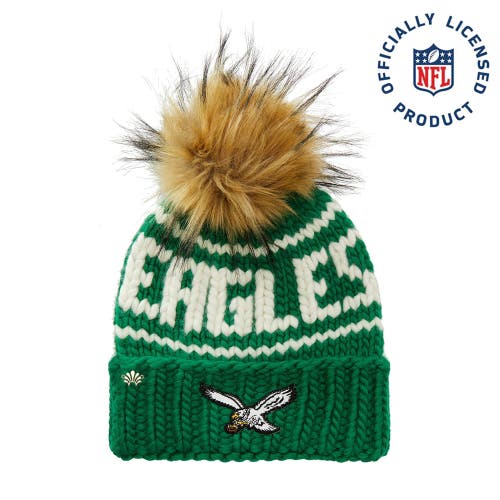 Lele Sadoughi Kelly Green Retro Eagles Beanie With Faux Fur Pom In Green