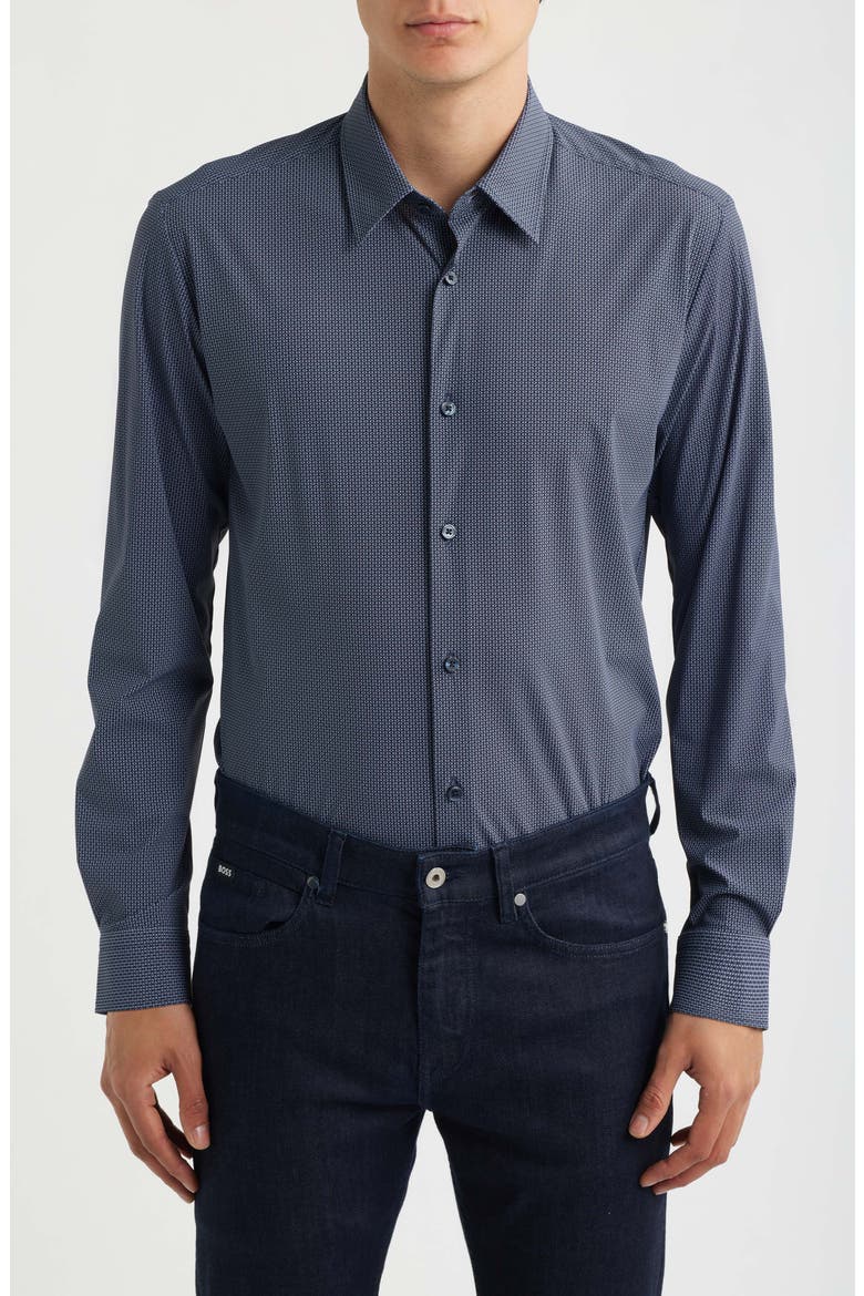 Roan Kent Slim Fit Performance Button-Up Shirt, Main, color, DARK BLUE