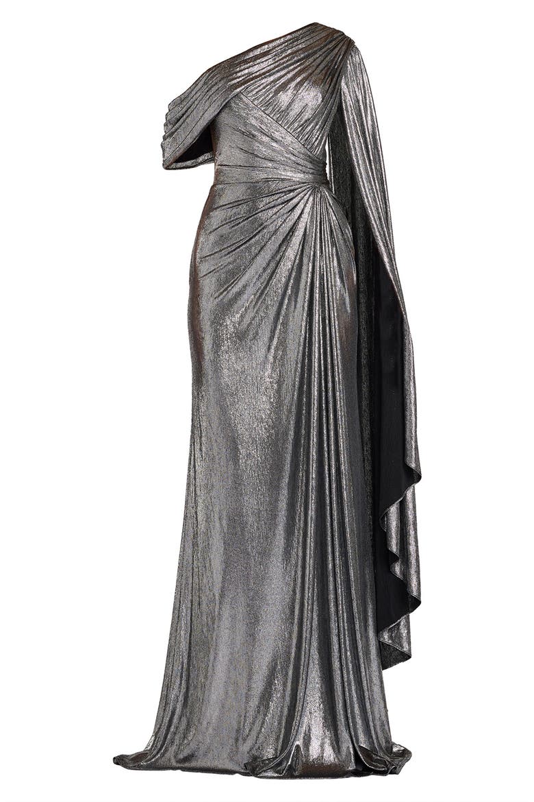 Metallic Drape Side Twist Gown, Alternate, color, STEEL