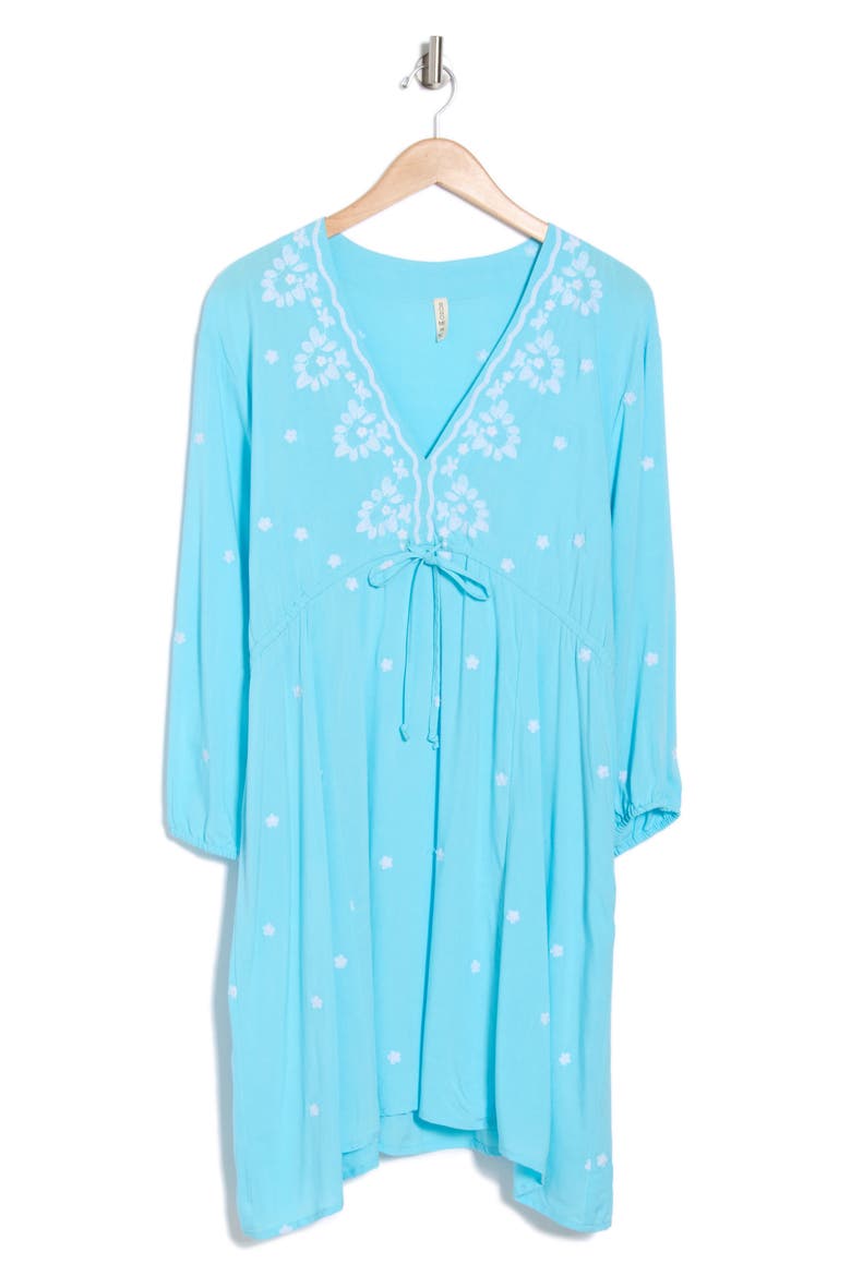 Embroidered 3/4 Sleeve Coverup, Alternate, color, AQUA