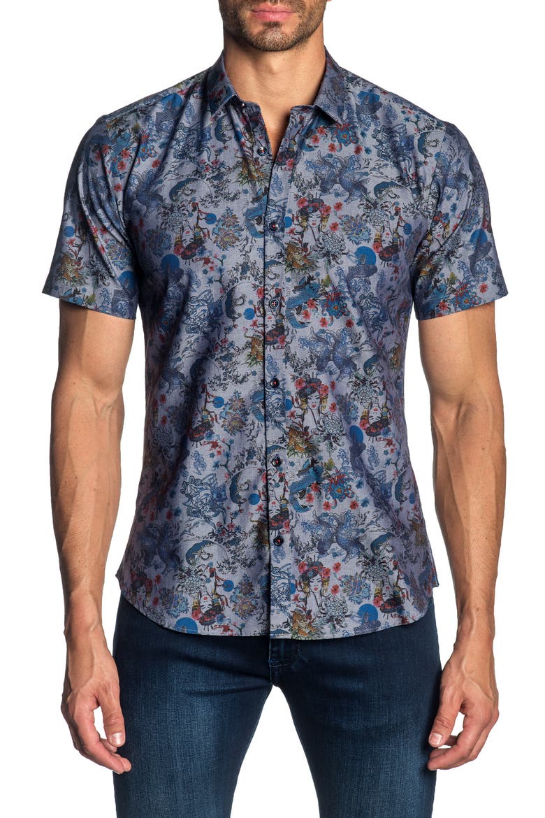 Slim Fit Print Sport Shirt, Main, color, GREY PRINT