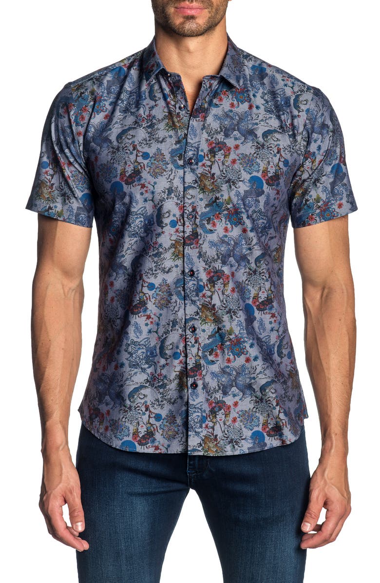 Jared Lang Slim Fit Print Sport Shirt, Main, color, 