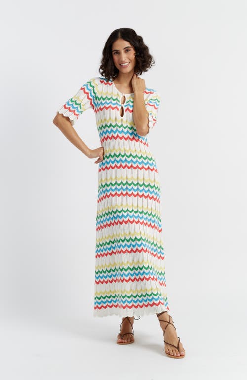 Chinti & Parker Cream Cotton Chevron Stitch Dress In Multi