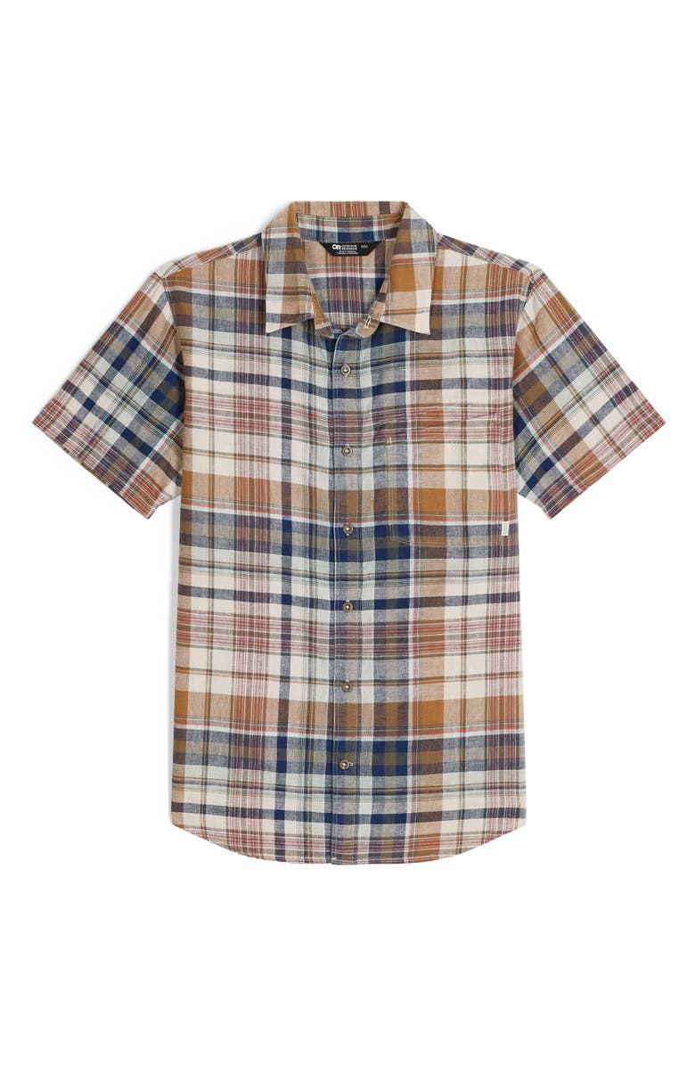 Outdoor Research Weisse Plaid Short Sleeve Button-Up Shirt, Alternate, color, Bronze