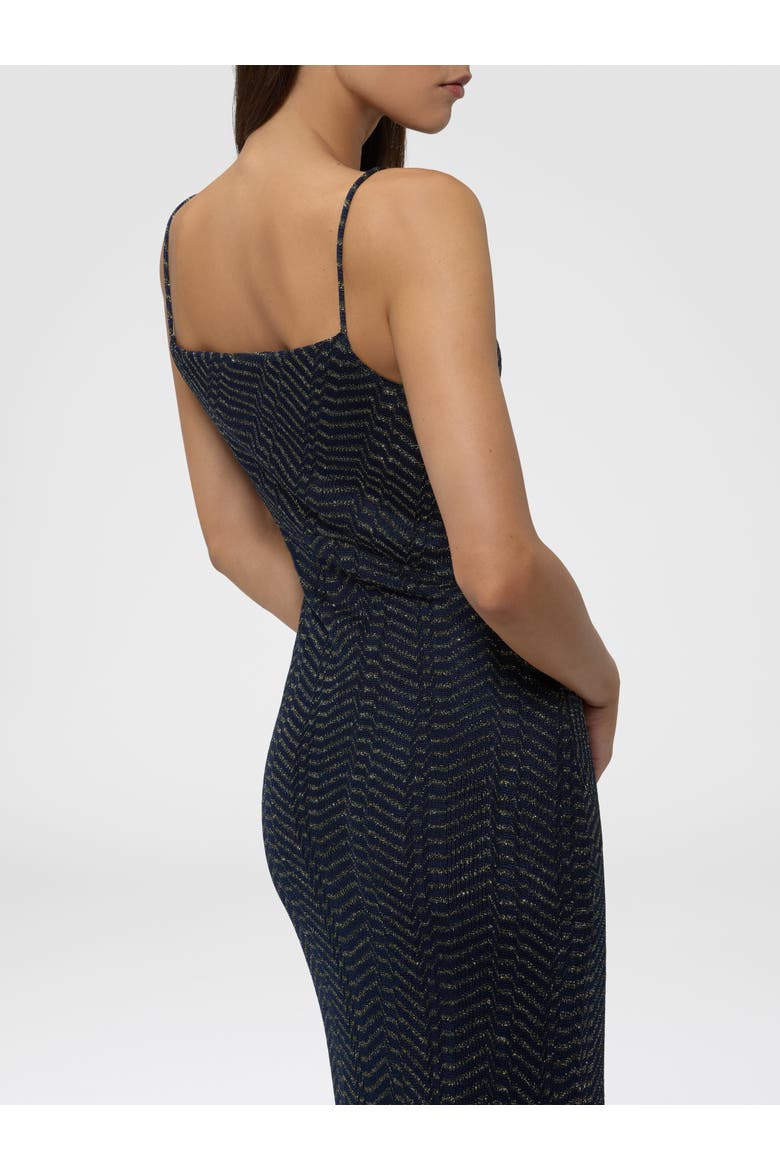 Long Viscose Lamé Dress With Hood, Alternate, color, Blue& Gold