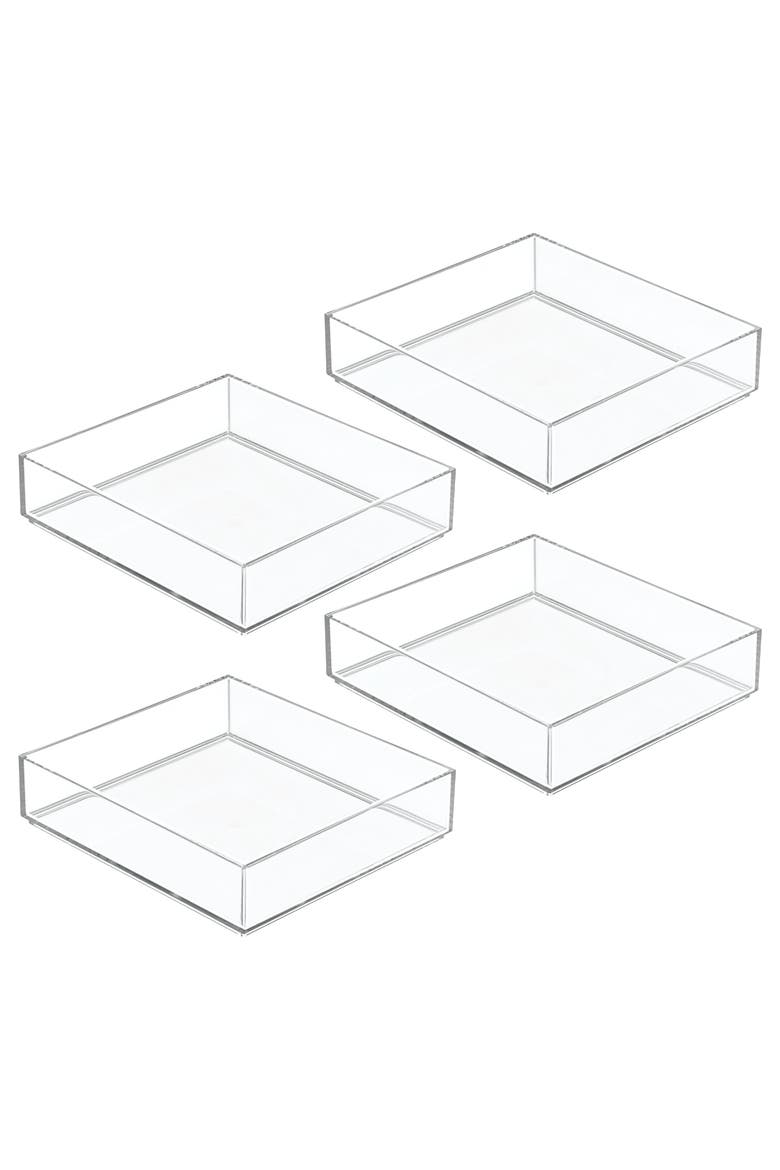 Plastic Makeup Drawer Organizer Tray - Set of 4 - Clear, Main, color, Clear