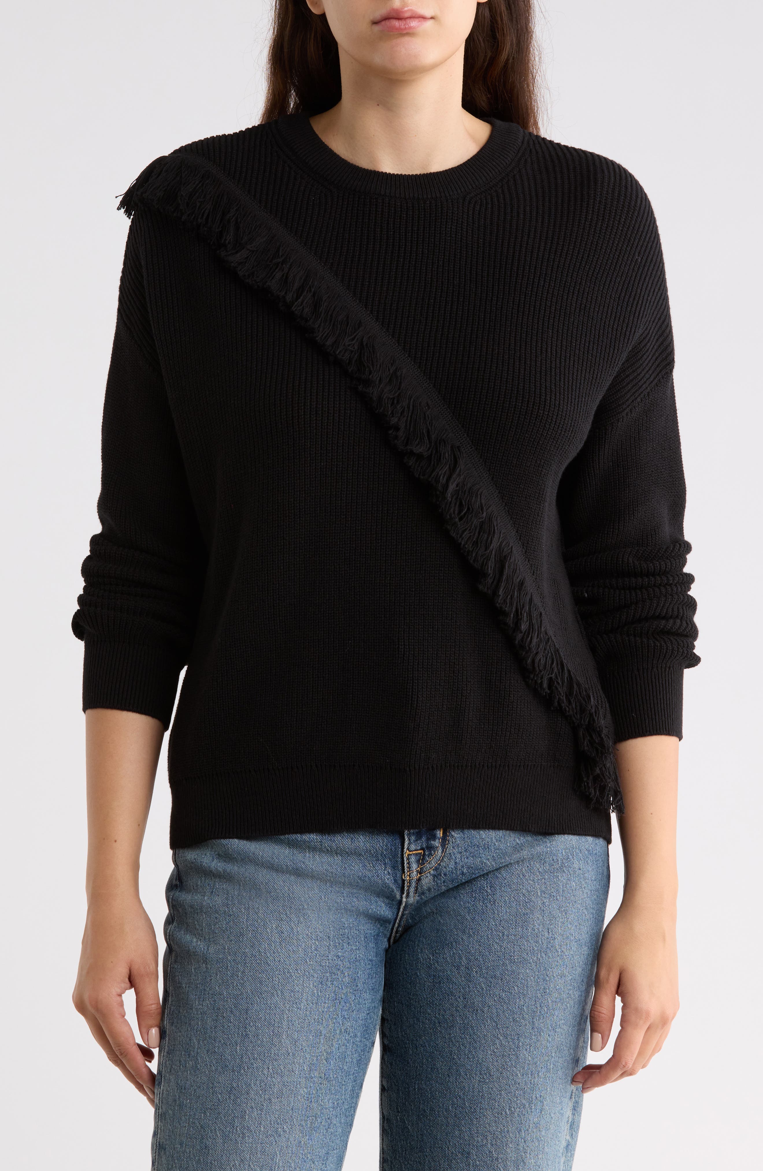 Fringe Crossbody Crewneck Sweater