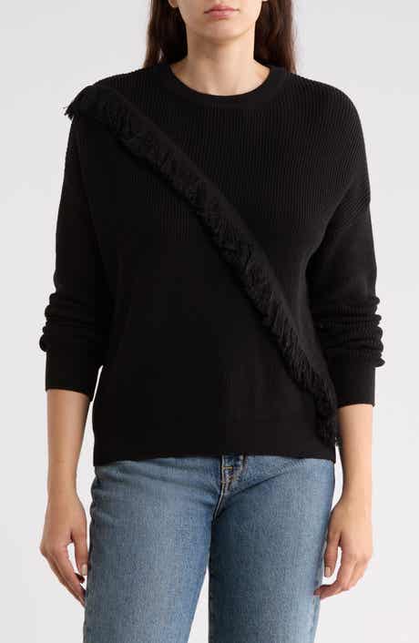 Fringe Crossbody Crewneck Sweater