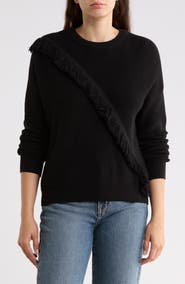 DKNY Fringe Crossbody Crewneck Sweater