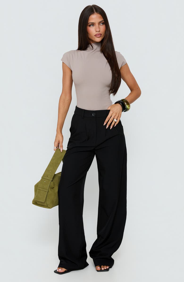 Princess Polly Archer Pleated High Waist Straight Leg Pants, Alternate, color, Black