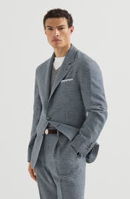 Brunello Cucinelli Comfort wool and cashmere Prince of Wales flannel deconstructed blazer with metal buttons