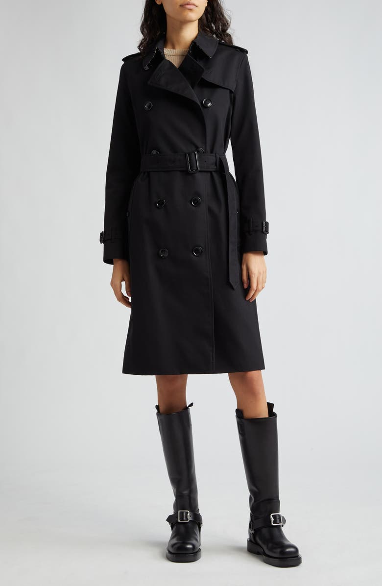 Burberry Kensington Heritage Mid Length Trench Coat, Main, color, Black