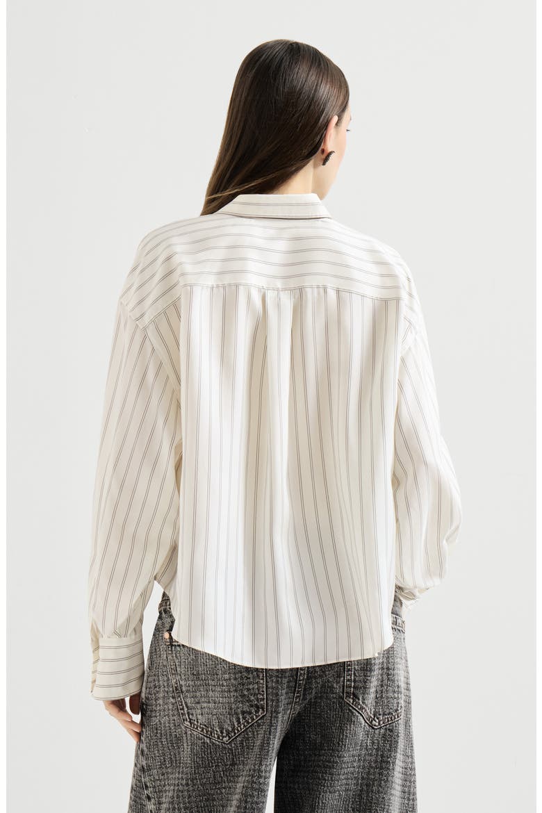 Striped silk poplin shirt with monili, Alternate, color, Butter