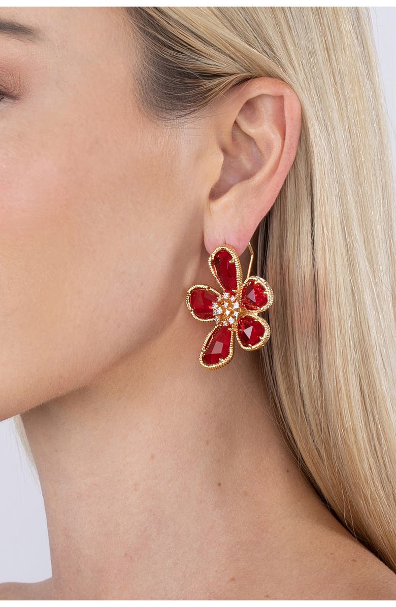 EYE CANDY LOS ANGELES Daisy CZ Floral Stud Earrings, Alternate, color, Red