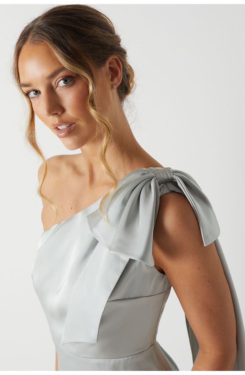 Coast Bow One Shoulder Satin Dress, Alternate, color, Sage