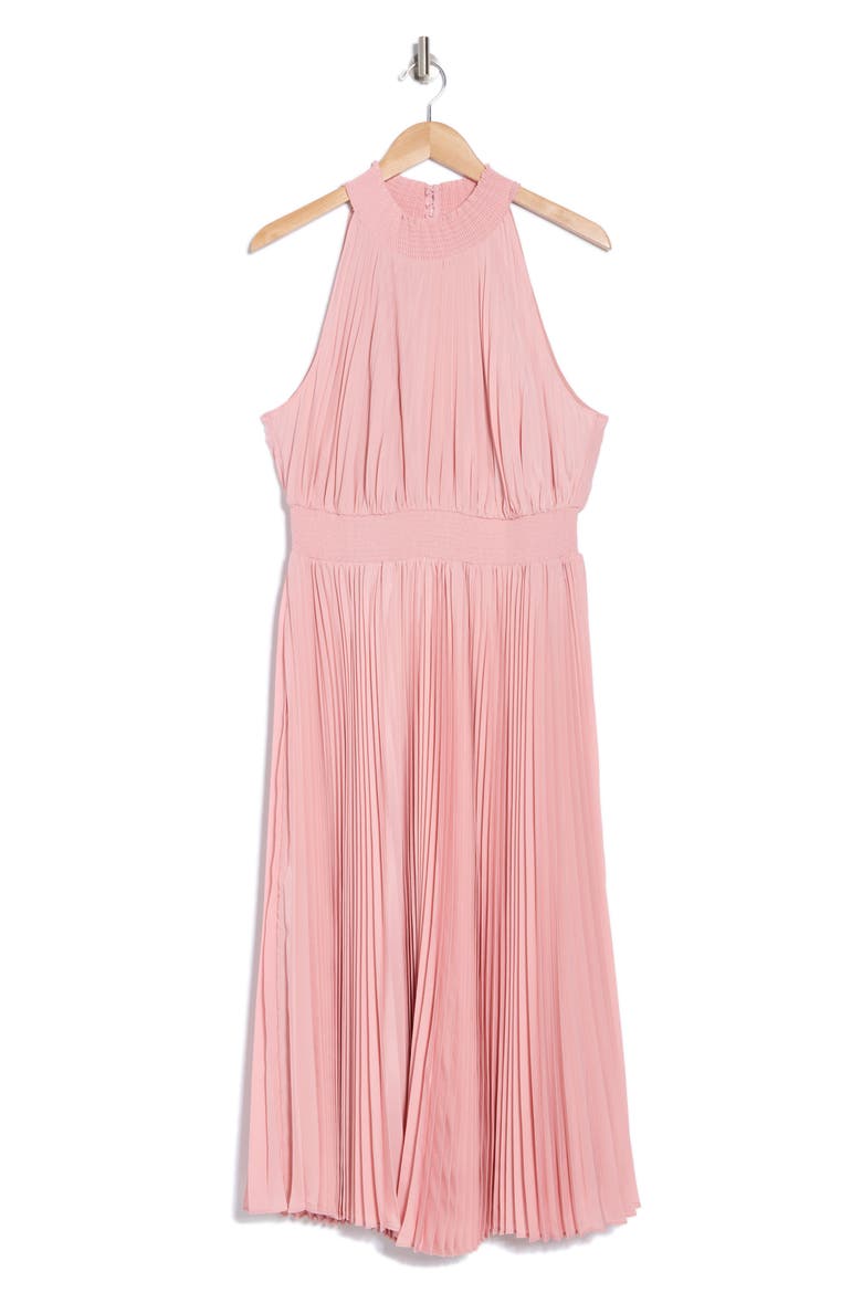 Sleeveless Pleated Satin Maxi Dress, Alternate, color, BLUSH