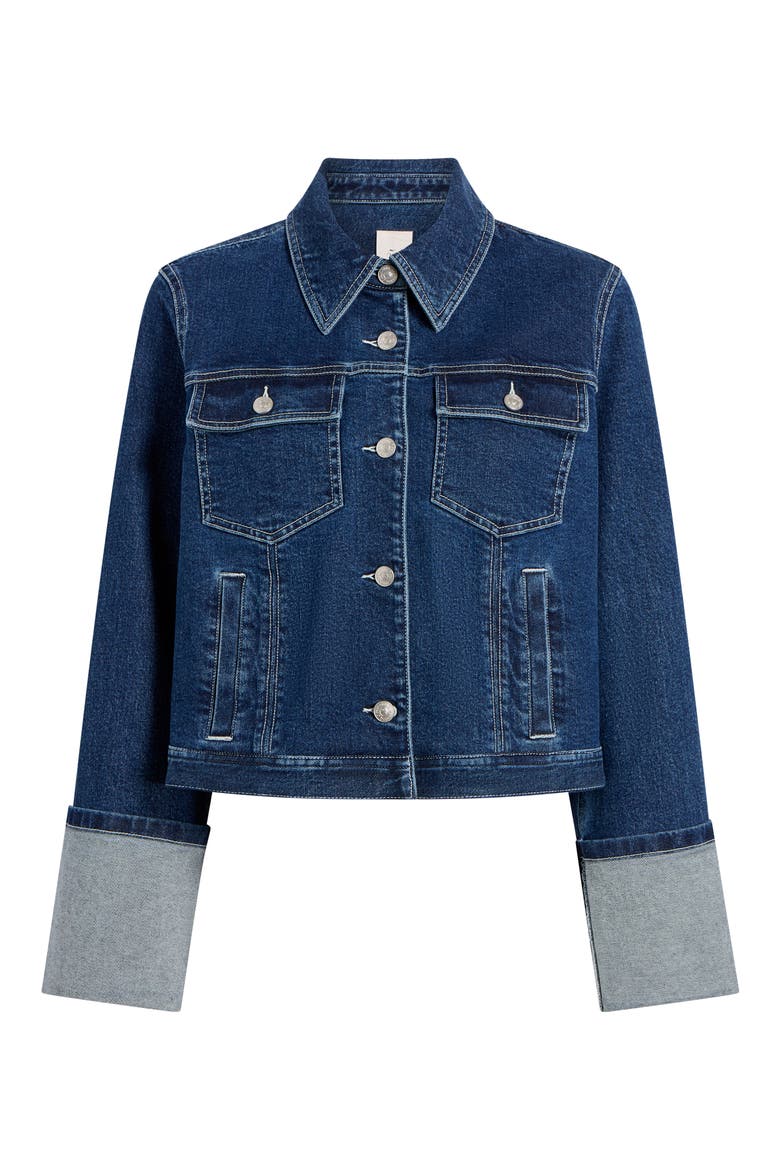 Isaline Wide Cuff Crop Denim Jacket, Alternate, color, OCEANE/ IVORY