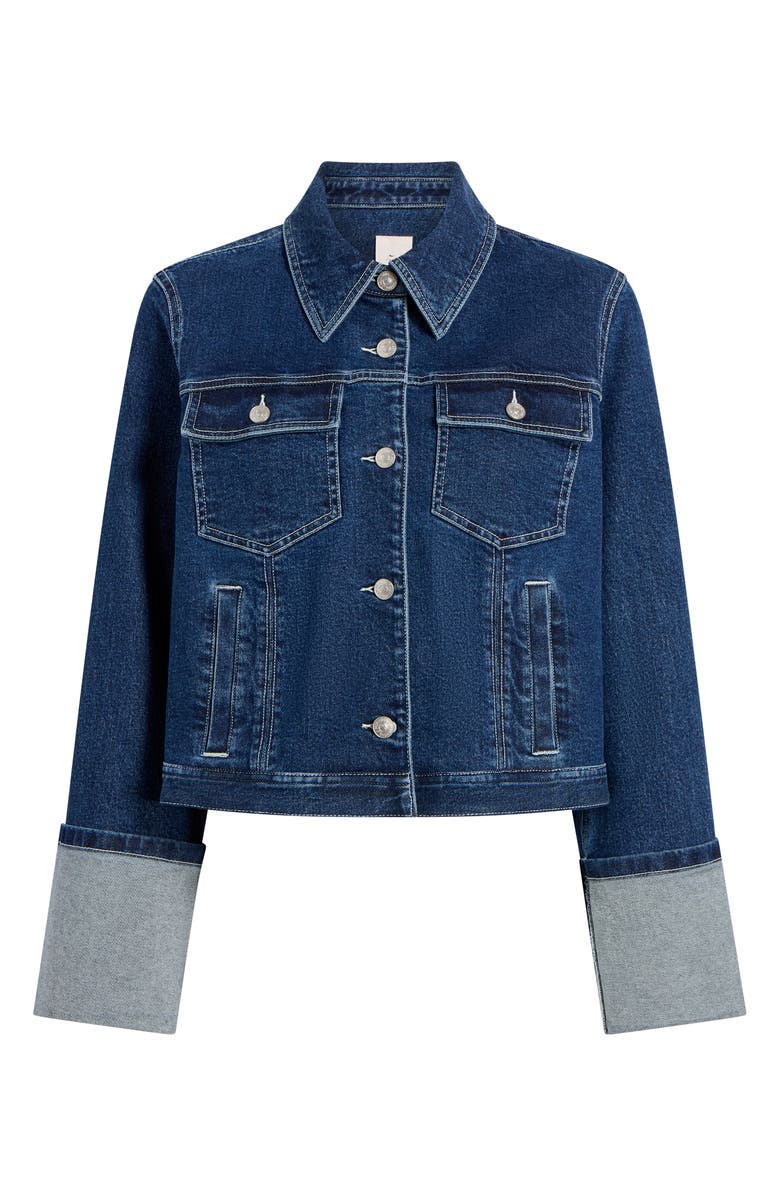 Cinq à Sept Isaline Wide Cuff Crop Denim Jacket, Alternate, color, Oceane/ Ivory