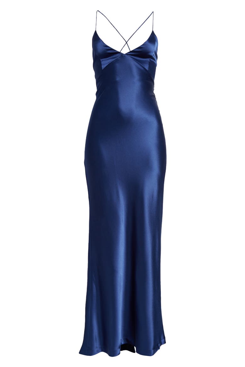 Montana Lace-Up Satin Slipdress, Alternate, color, AZURE