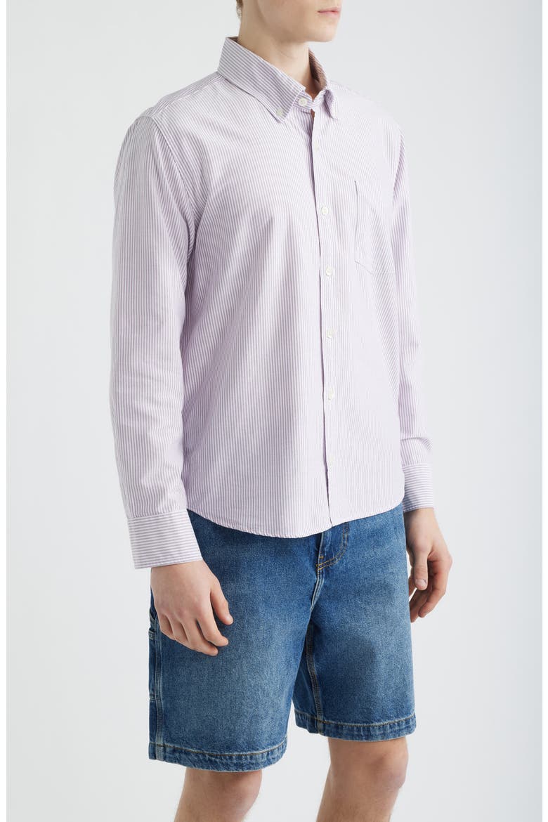 Stripe Cotton Button-Down Oxford Shirt, Alternate, color, PURPLE